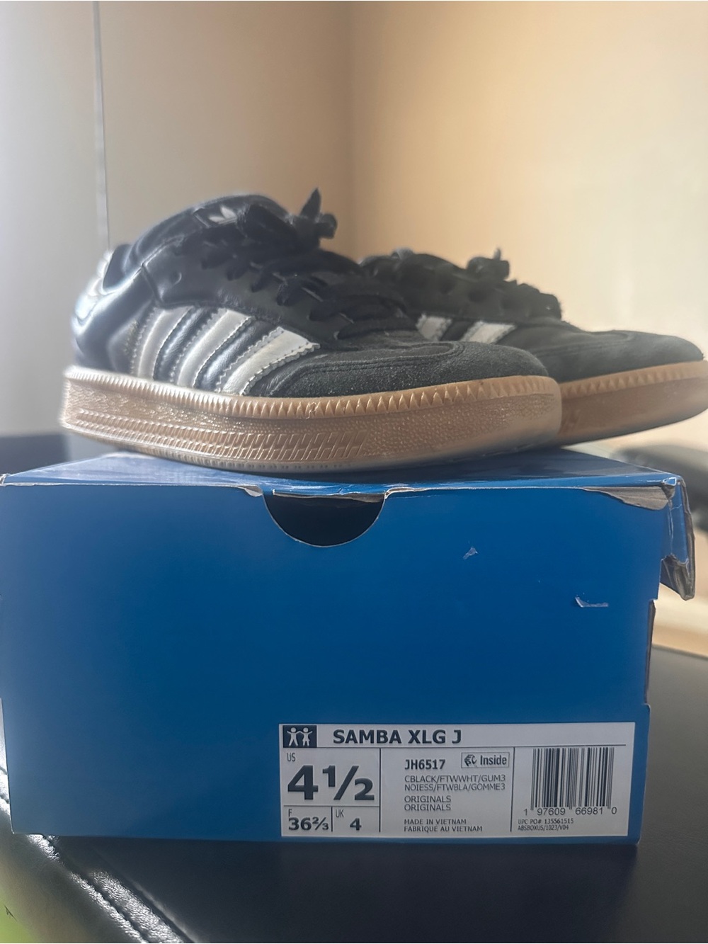 Girls size 4 1/2 adidas Samba Sneakers in Black with White Stripes and Gum Sole